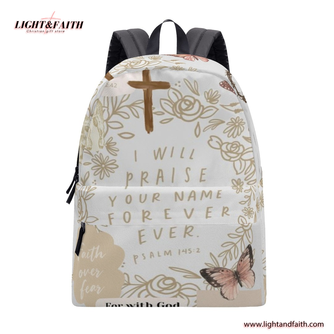 Christian Praise Backpack, Faith Over Fear Bag, Inspirational Bible Verse Backpack.PLAF20